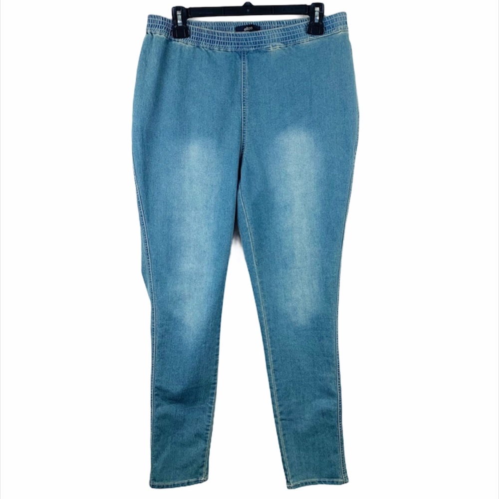 Ellos Jeans Women 16 Plus Size Blue Jeggings Skinny Stretch Legging Garter Waist